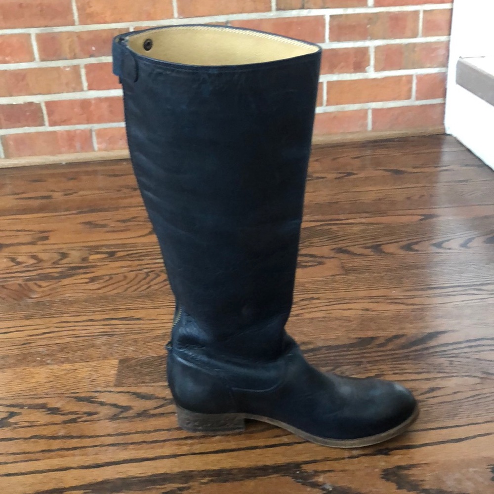 Frye Melissa button zip up back tall boots. Navy size 7